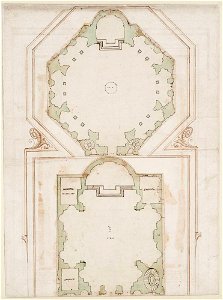 Michelangelo - Aufriss einer Nischenarchitektur mit dem Wappen der Medici (recto; Michelangelo und Mitarbeiter ()), C 49, v