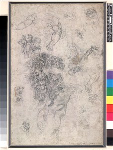 Michelangelo - Studies for the Last Judgement groups of falling figures and studies for individuals Black chalk, 1895,0915.518