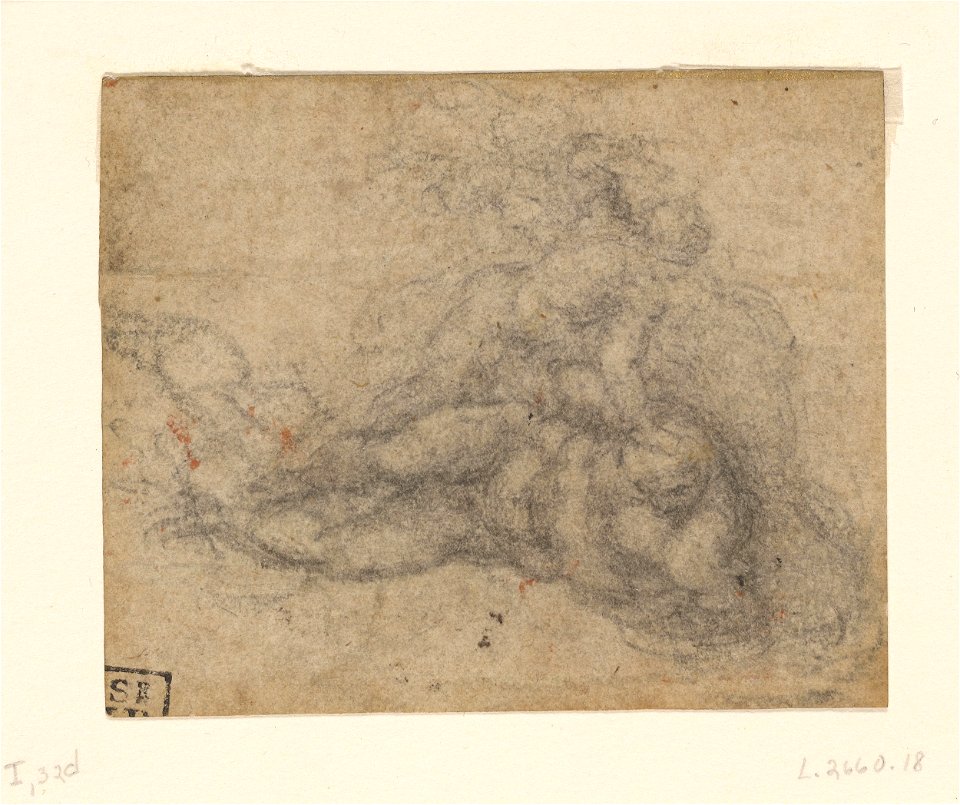 Michelangelo - David and Goliath. Verso Ruled Architectural Studies, ca. 1550-1556, I, 32d
