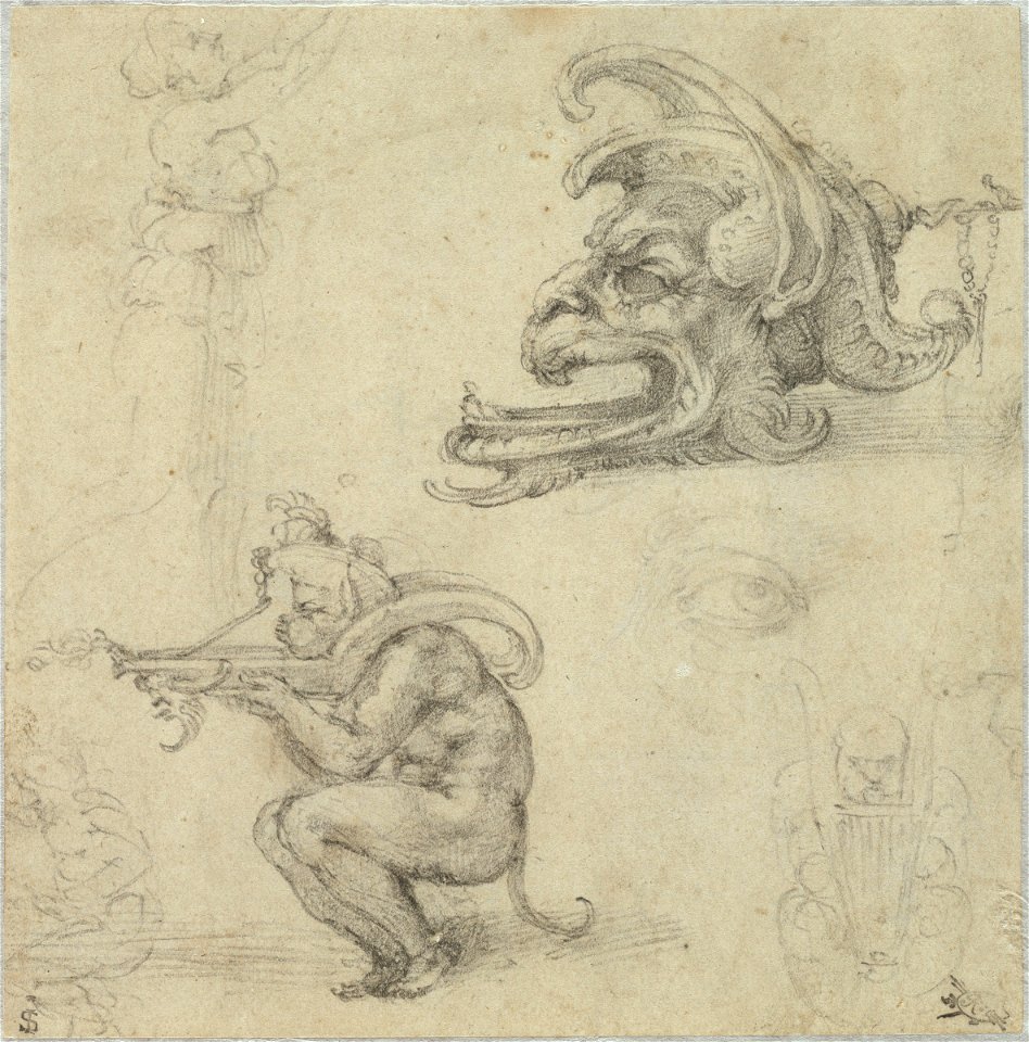 Michelangelo - Goldsmith's Designs, including Two Ideas for an Oil Lamp, 1521, 1932.152