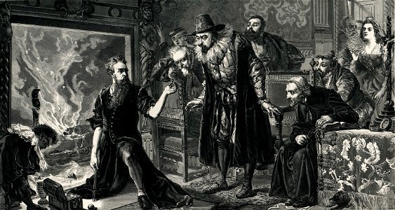 Michał Sędziwój robiący doświadczenia alchemiczne w obecności Zygmunta III
