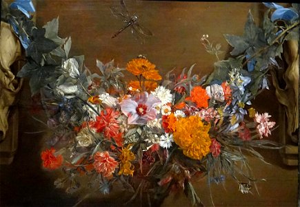 Michaelina Woutiers, Blumengirlande mit Prachtlibelle, 1652