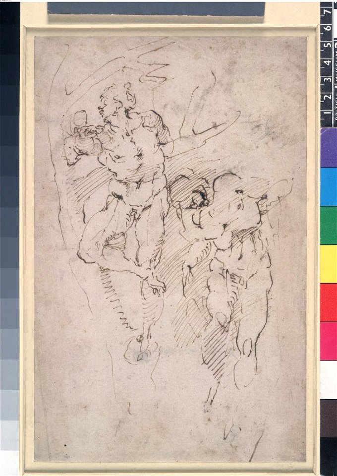 Michelangelo - Two studies of a crucified man (Haman), one tied to a tree, the other to a cross-beam. 1508-12, 1859,0625.555