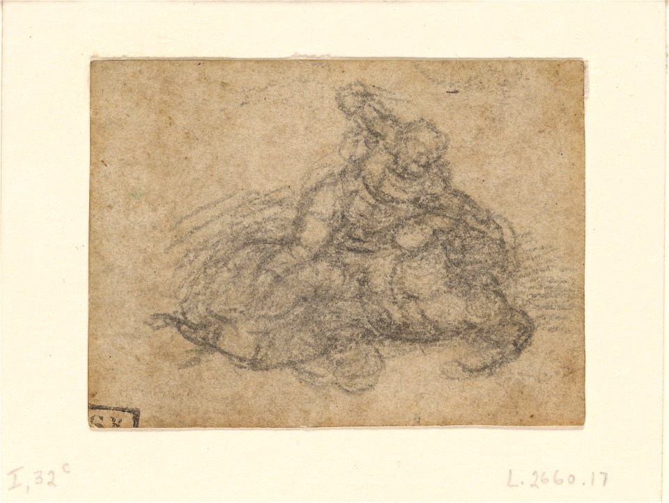 Michelangelo - David and Goliath. Verso Ruled Architectural Studies, ca. 1550-1556, I, 32c