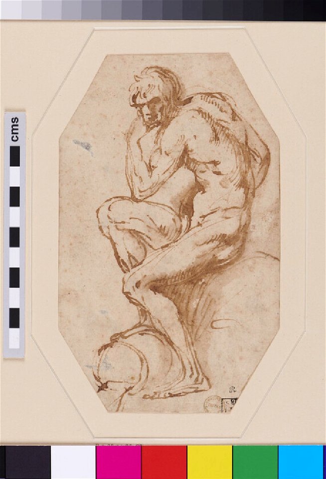 Michelangelo - Nude seated River God, WA1846.22