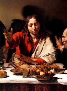 Michelangelo Merisi da Caravaggio - Supper at Emmaus (detail) - WGA04143. Free illustration for personal and commercial use.
