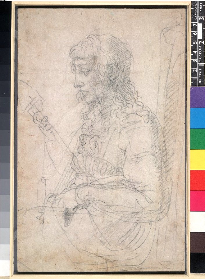 Michelangelo - A girl seated in profile to l, holding a spindle. 1525, 1859,0625.561