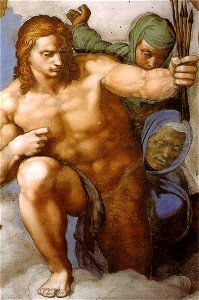 Michelangelo, giudizio universale, dettagli 02 san sebastiano