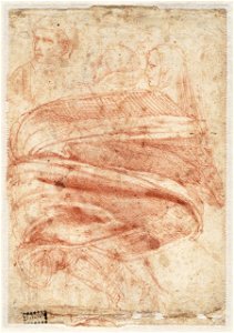 Michelangelo - Studie van buigende vrouw, vijf hoofden (naar Giotto), A 025 verso