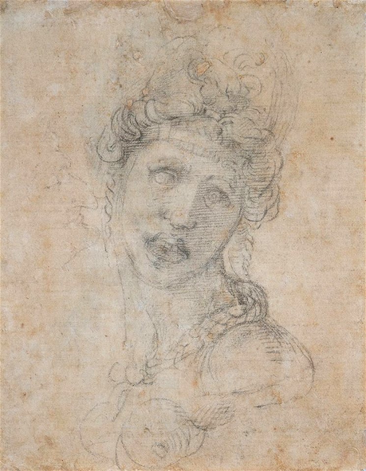 Michelangelo Buonarroti (Italian, 1475–1564). Sketch for Cleopatra. Black chalk. Casa Buonarroti, Florence (2 F verso)