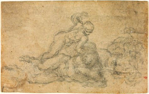Michelangelo - David and Goliath. Verso Ruled Architectural Studies, ca. 1550-1556, I, 32a