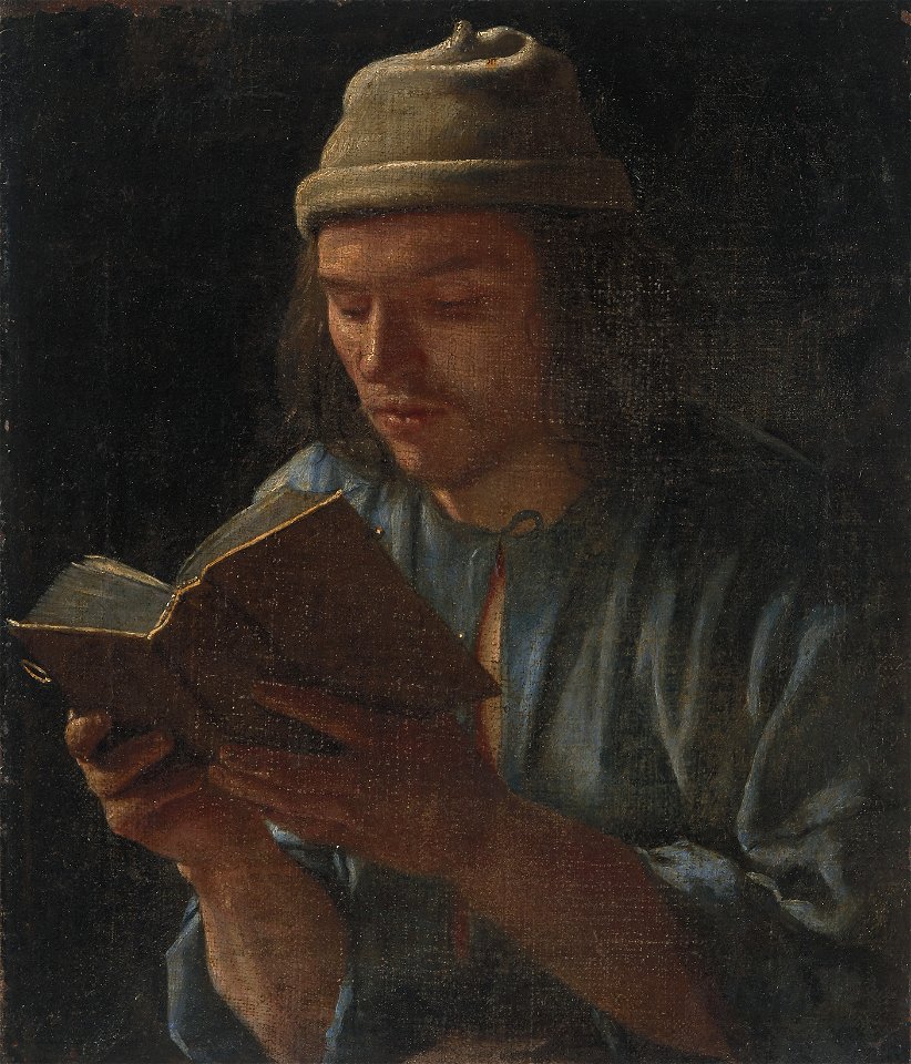 Michiel Sweerts, Selbstportrait, lesend. Öl auf Leinwand. 35,5x30,2 cm