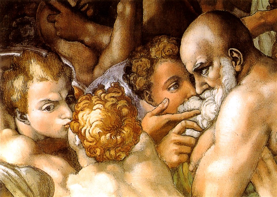 Michelangelo, giudizio universale, dettagli 03 bacio