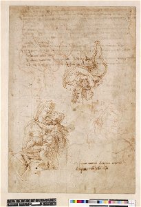 Michelangelo - Two studies of the Virgin and Child (one squared with numbers), half-length, with three copies by a studio hand; handwriting. c. 1522-24, 1859,0514.818