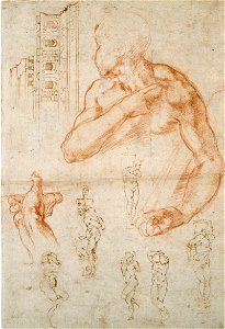 Michelangelo - Recto Various Studies for the Sistine Ceiling and for the Tomb of Pope Julius II, WA1846.43