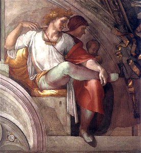 Michelangelo - Sistine Chapel - Lunette Eleazar - detail Eleazar with wife