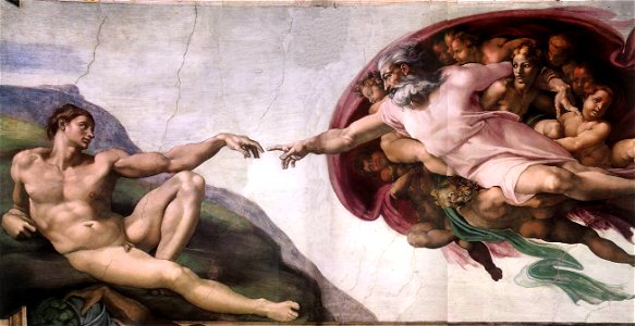 Michelangelo, Creation of Adam 01. Free illustration for personal and commercial use.