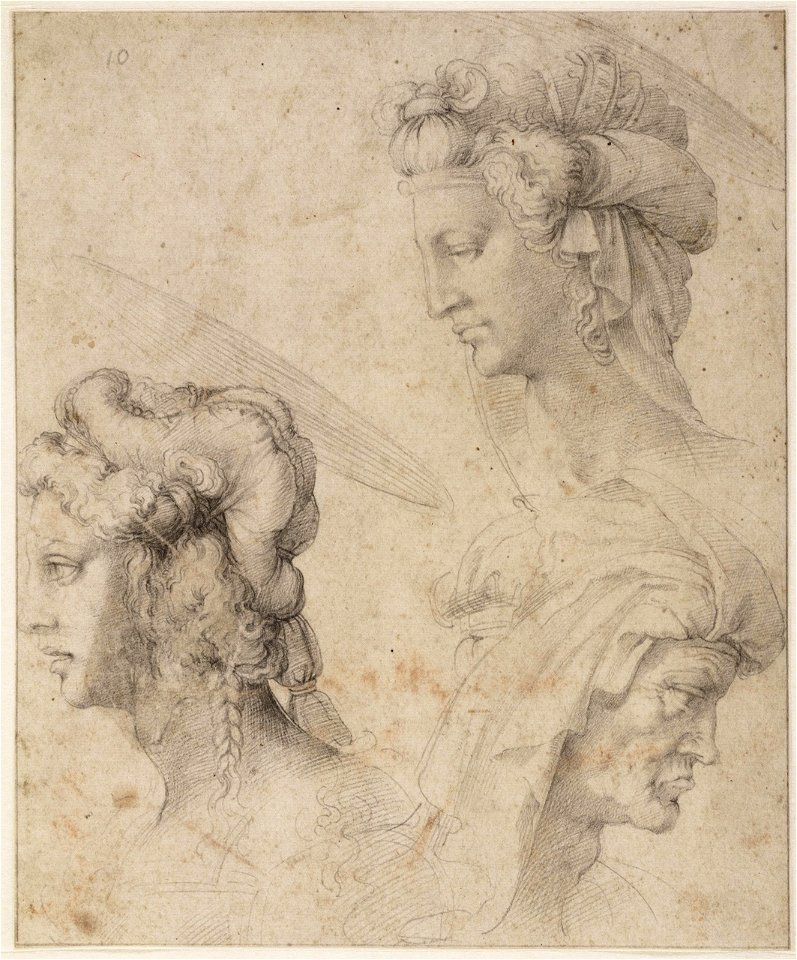 Michelangelo Buonarroti - kopie naar - Drie vrouwenkoppen, ca. 1520 - 1525