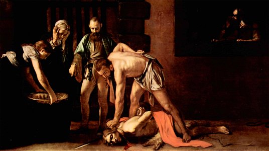 Michelangelo-Caravaggio 021 Beheading-of-St-John-the-Baptist cropped. Free illustration for personal and commercial use.