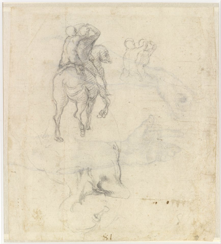 Michelangelo Buonarroti - Studies of a Horse with Two Nude Riders and a Male Torso - Google Art Project