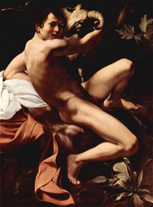 Michelangelo Merisi da Caravaggio, Saint John the Baptist (Youth with a Ram) (c. 1602, Yorck Project). Free illustration for personal and commercial use.