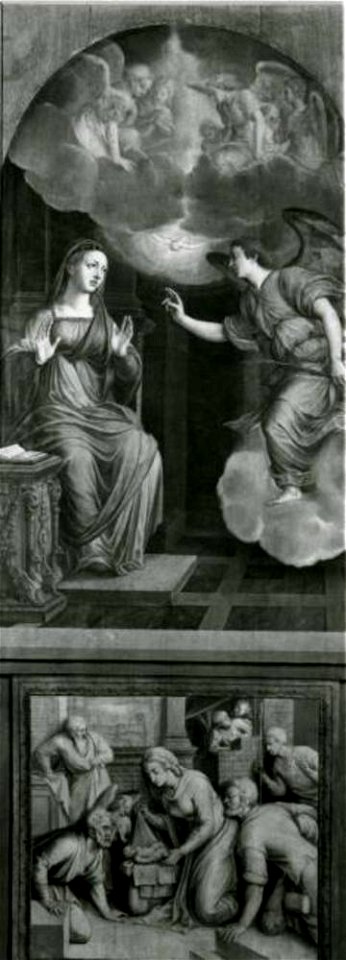 Michiel Coxie (I) - De annunciatie met reliëf van de geboorte van Christus - P001469 - Museo del Prado