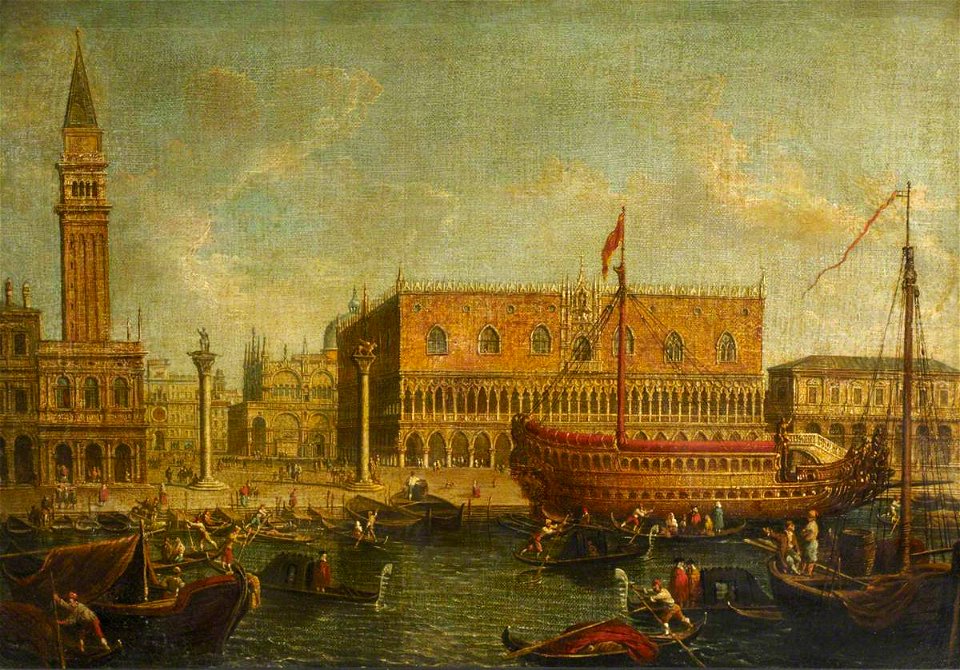 Michele Giovanni Marieschi (1710-1743) - The State Vessel 'Bucentaur' Moored Alongside the Doge's Palace, Venice - BHC3774 - Royal Museums Greenwich