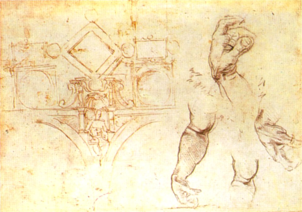 Michelangelo, schizzo del primo progetto della volta della sistina, british museum