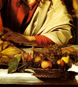 Michelangelo Merisi da Caravaggio - Supper at Emmaus (detail) - WGA04145. Free illustration for personal and commercial use.
