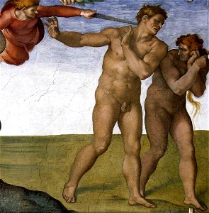 Michelangelo, Fall and Expulsion from Garden of Eden 01. Free illustration for personal and commercial use.