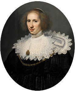 Michiel Jansz van Mierevelt Portrait of a Lady with a Lace Collar and Pearls. Free illustration for personal and commercial use.