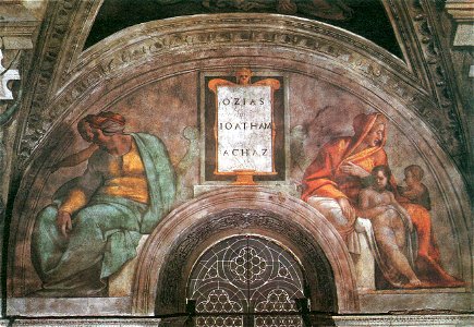Michelangelo Sistine Chapel ceiling - Ozias, Jethan und Achaz - unrestored