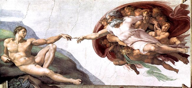 Michelangelo, Creation of Adam 02. Free illustration for personal and commercial use.