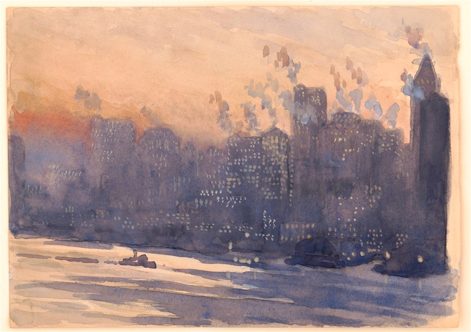 New York City harbor and skyline at night LCCN97517291