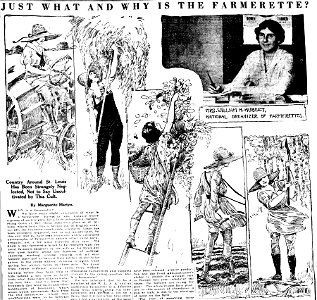 Newspaper layout on Women's Land Army of America, 1919
