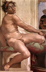Michelangelo, ignudo 06b. Free illustration for personal and commercial use.