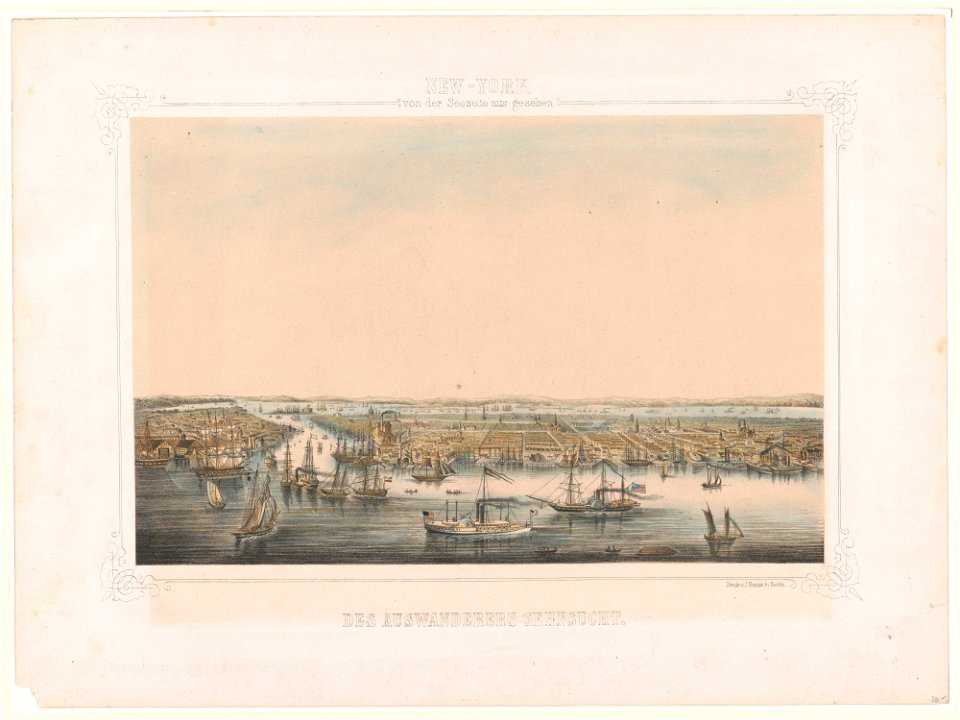 New-York von der Seeseite aus gesehen-Des auswanderers Sehnsucht - druck v. J. Hesse in Berlin. LCCN93507501
