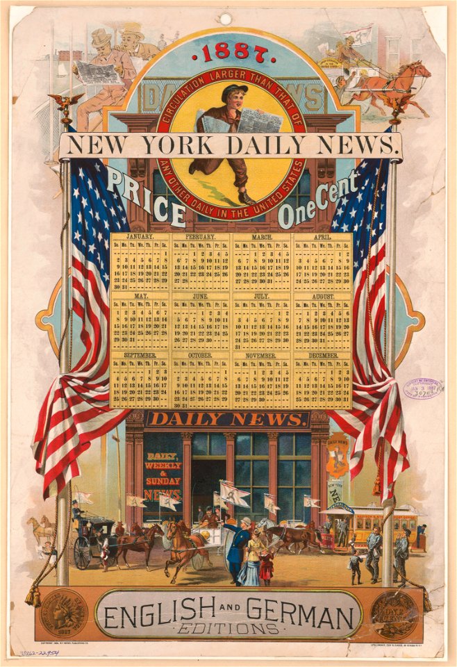 New York Daily News, price one cent, English and German editions - lith. Lindner, Eddy & Clauss, N.Y. LCCN2018646801