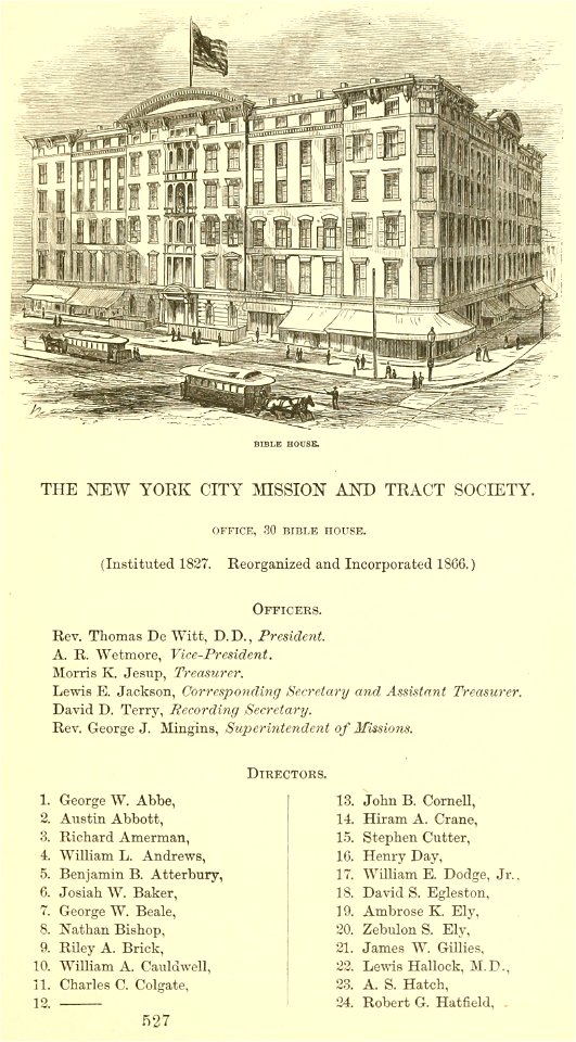 New York City Mission and Tract Society, Bible House, Valentine's Manual