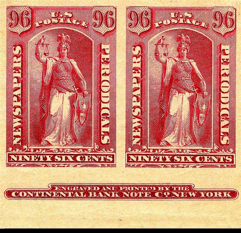 Newspapers periodicals 96c pair Natl Bnk Nt 1875 issue