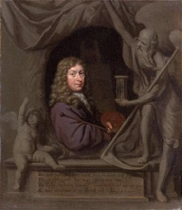 Michiel van musscher - ovale zelfportret in grisaille