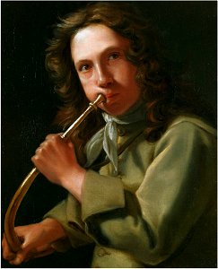 Michiel Sweerts - Portrait of a young man playing a hunting horn