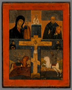 Neznámy autor - Ikona-Ukrižovanie s kazaňskou bohorodičkou,sv.Mikulášom,sv.Jurajom a Dimitrij - O 218 - Orava Gallery