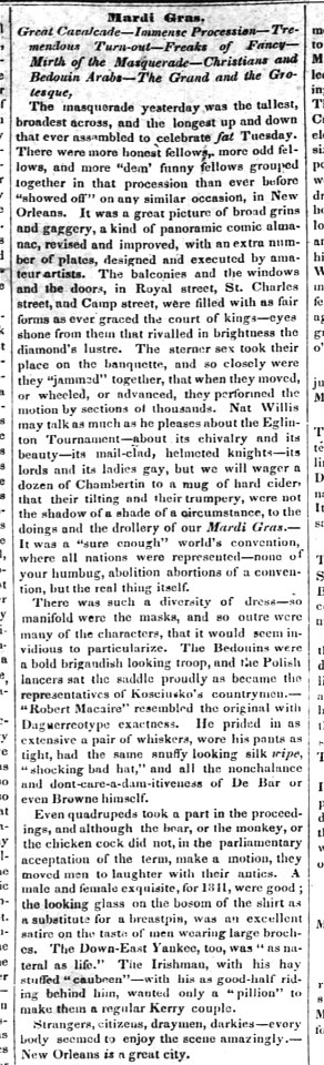 New Orleans Mardi Gras 1841 Great Cavalcade