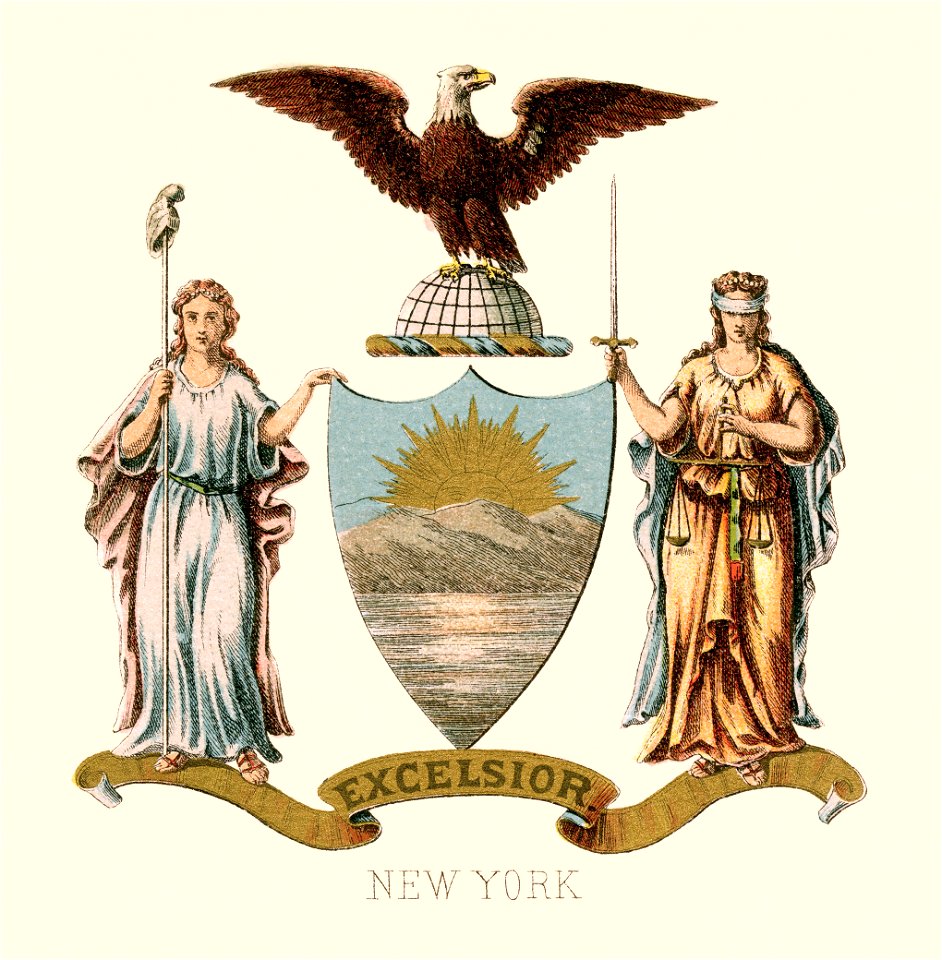 New York state coat of arms (illustrated, 1876)