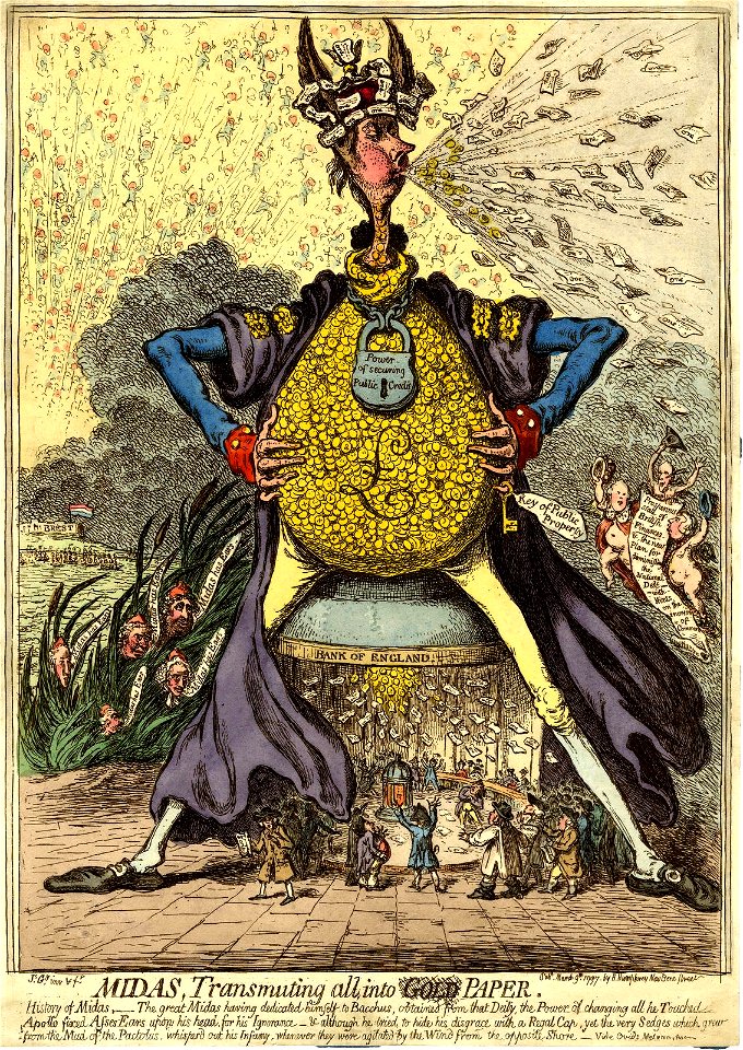 Midas, transmuting all, into (gold) paper. (BM 1868,0808.6604)
