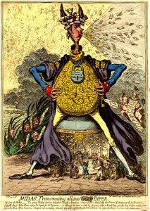 Midas, transmuting all, into (gold) paper. (BM 1868,0808.6604)
