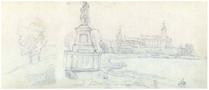 Niaśviž, Zamkavaja, Jan Niepamuk. Нясьвіж, Замкавая, Ян Непамук (K. Rusiecki, 1844-46)