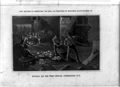 New method of assorting the mail, as practised by Southern slave-holders, or attack on the Post Office, Charleston, S.C. LCCN2008661779