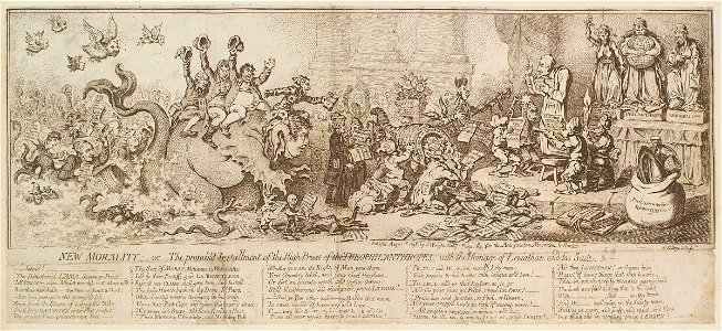 New morality; - or - the promis'd installment of the high-priest of the Theophilanthropes, with the homage of Leviathan and his suite by James Gillray